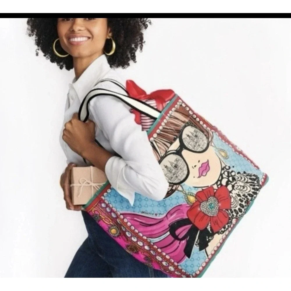 NWT Brighton Large Canvas Tote Bag CityScape Peace Love & Jewels 16x14 Dopamine